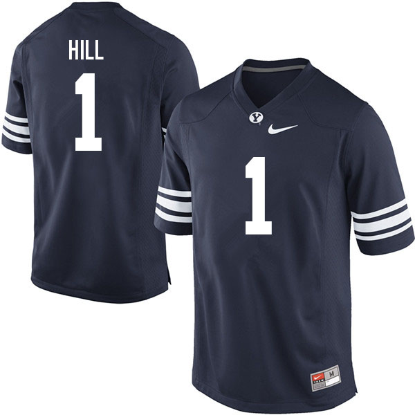 Men #1 Keanu Hill BYU Cougars College Football Jerseys Sale-Navy